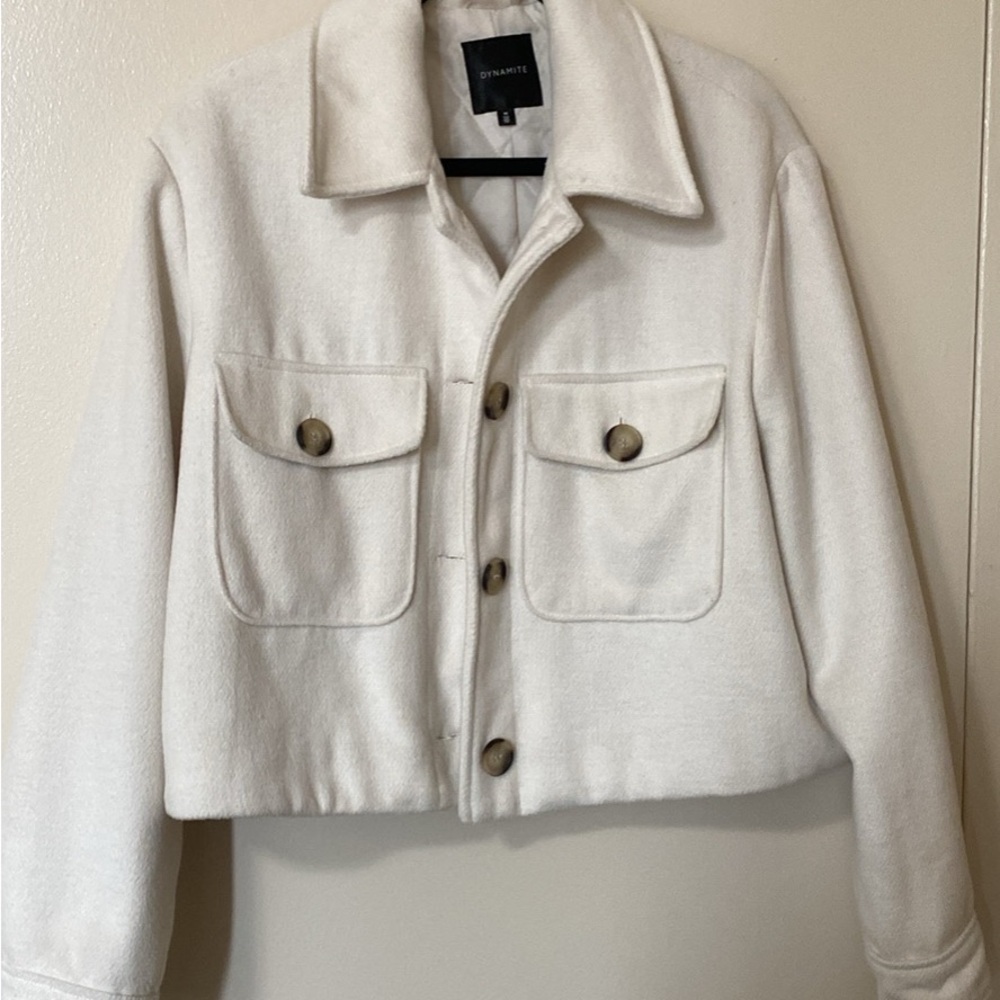 Dynamite White Utility Jacket with Classic Collar